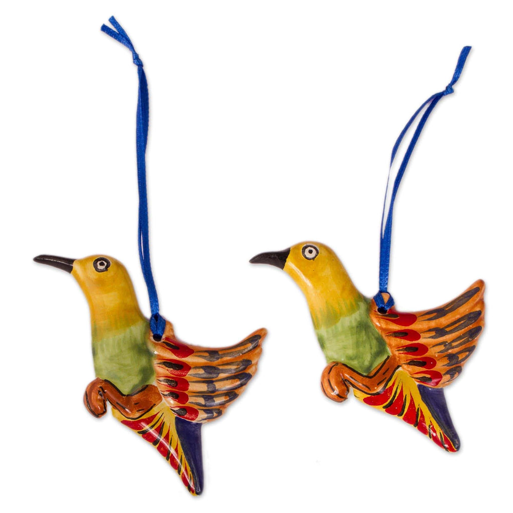 Colorful Ceramic Hummingbird Ornaments from Mexico (Pair) - Colorful Hummingbirds