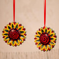 Artisan Crafted Ceramic Sunflower Ornaments (Pair) - Holiday Sunflowers