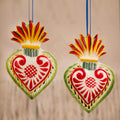 Flaming Heart Ceramic Ornaments from Mexico (Pair) - Flaming Hearts