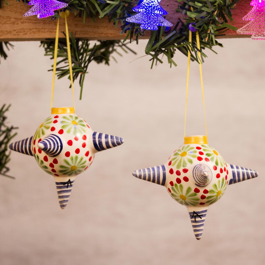 Ceramic Piñata Ornaments with Striped Points (Pair) - Delightful Piñatas