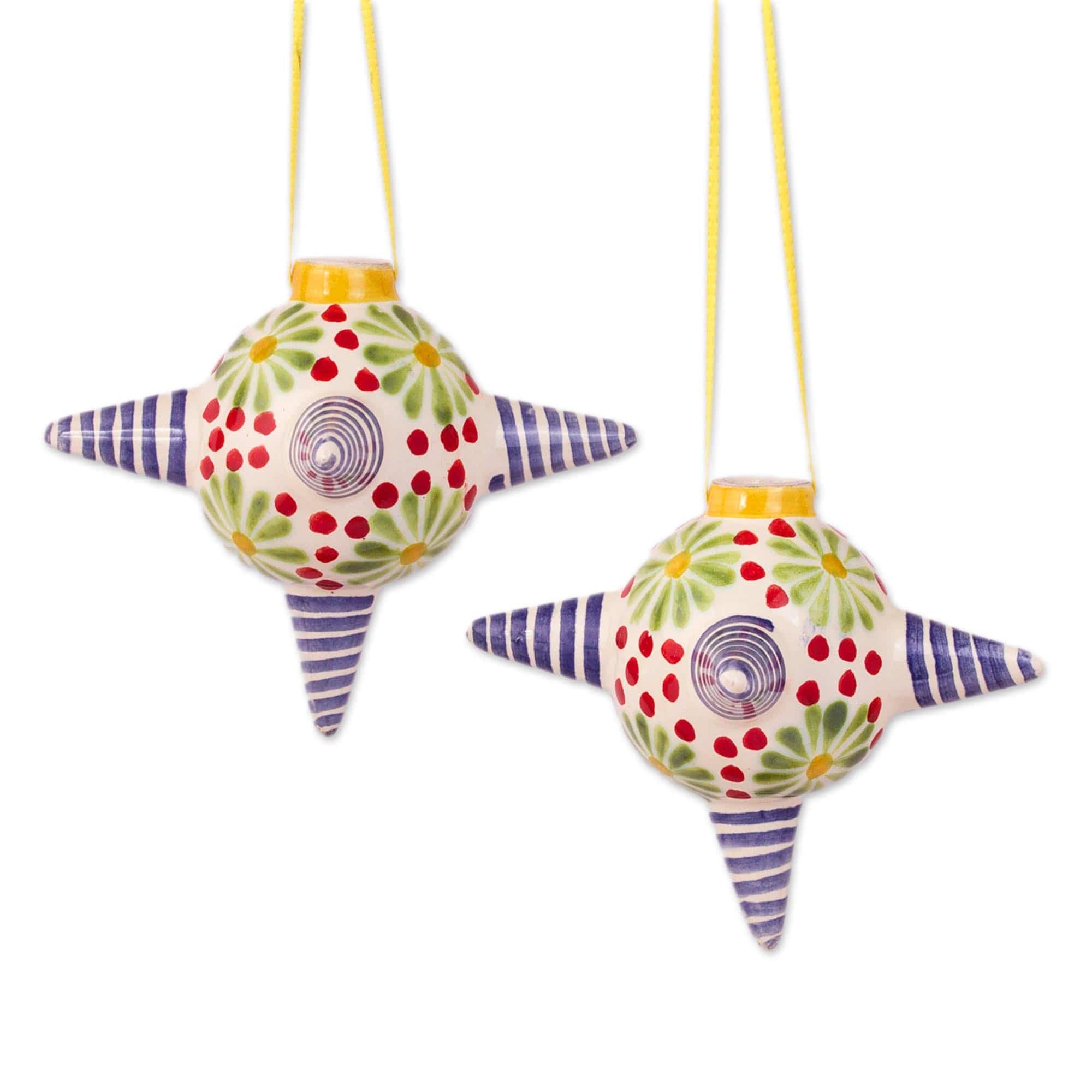 Ceramic Piñata Ornaments with Striped Points (Pair) - Delightful Piñatas