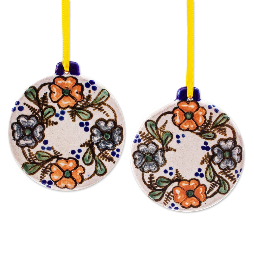 Hand Painted Floral Ceramic Ornaments (Pair) - Talavera Tidings