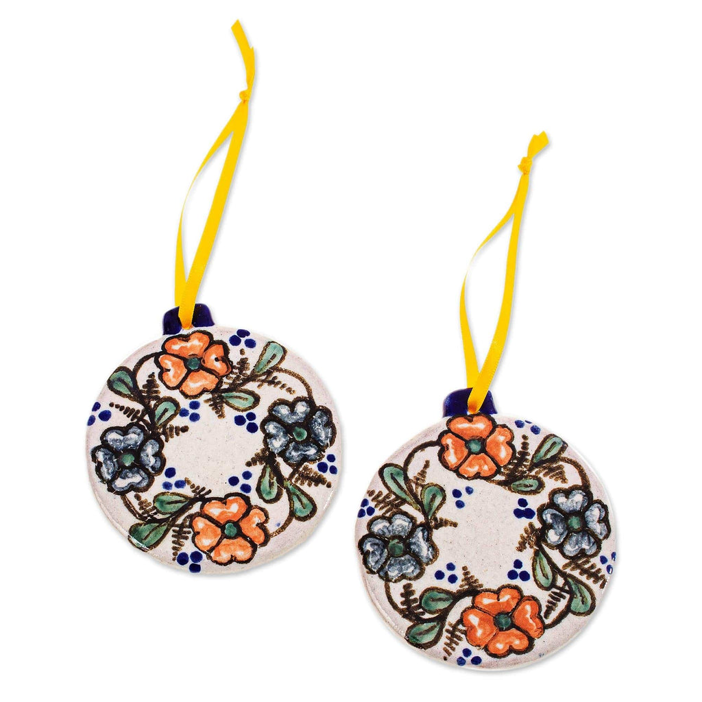Hand Painted Floral Ceramic Ornaments (Pair) - Talavera Tidings