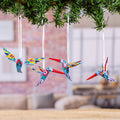 Set of 4 Handcrafted Copal Wood Bird Ornaments in Cerulean - Cerulean Flutter