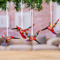 Set of 4 Handcrafted Copal Wood Bird Ornaments in Vermilion - Vermilion Flutter