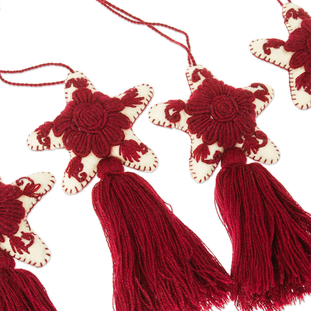 Set of 4 Handcrafted Cotton Star Ornaments in Mulberry Hue - Mulberry Constellation