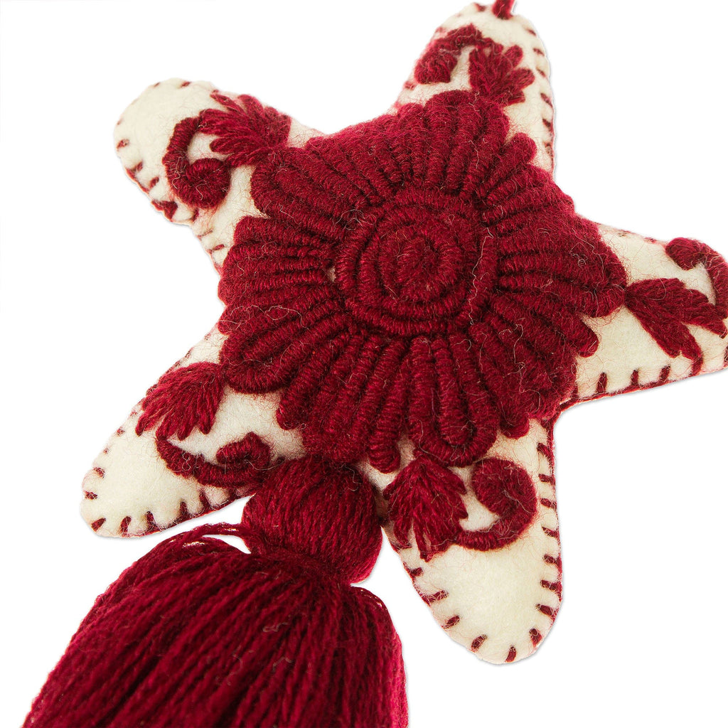 Set of 4 Handcrafted Cotton Star Ornaments in Mulberry Hue - Mulberry Constellation