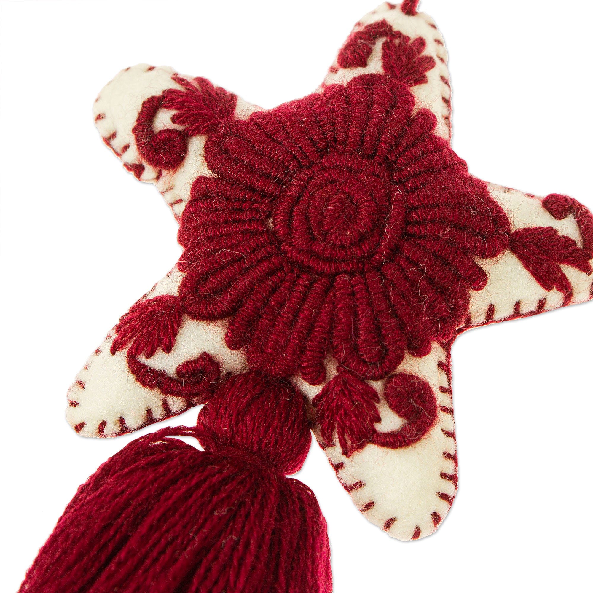 Set of 4 Handcrafted Cotton Star Ornaments in Mulberry Hue - Mulberry Constellation