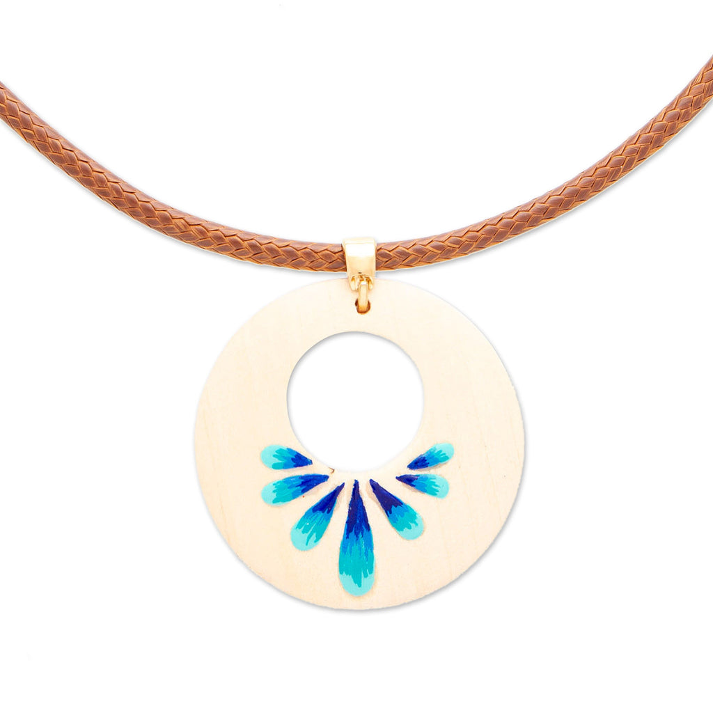 Hand-Painted Wood Pendant Necklace with Hummingbird Motif - Hummingbird Love