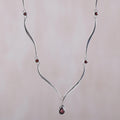 Sterling Silver and Garnet Necklace - Silver Tendrils