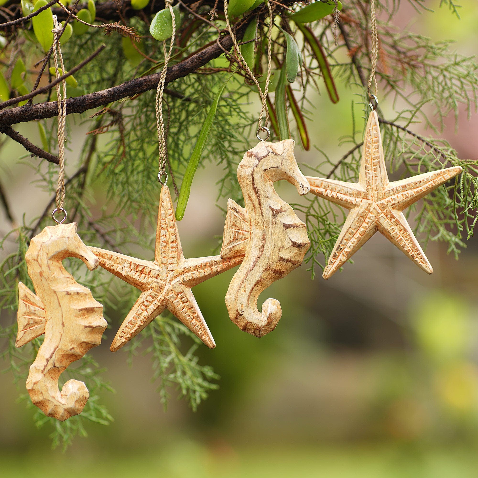 Wood Ornaments - Set of 4 - Sea-sonal Charm