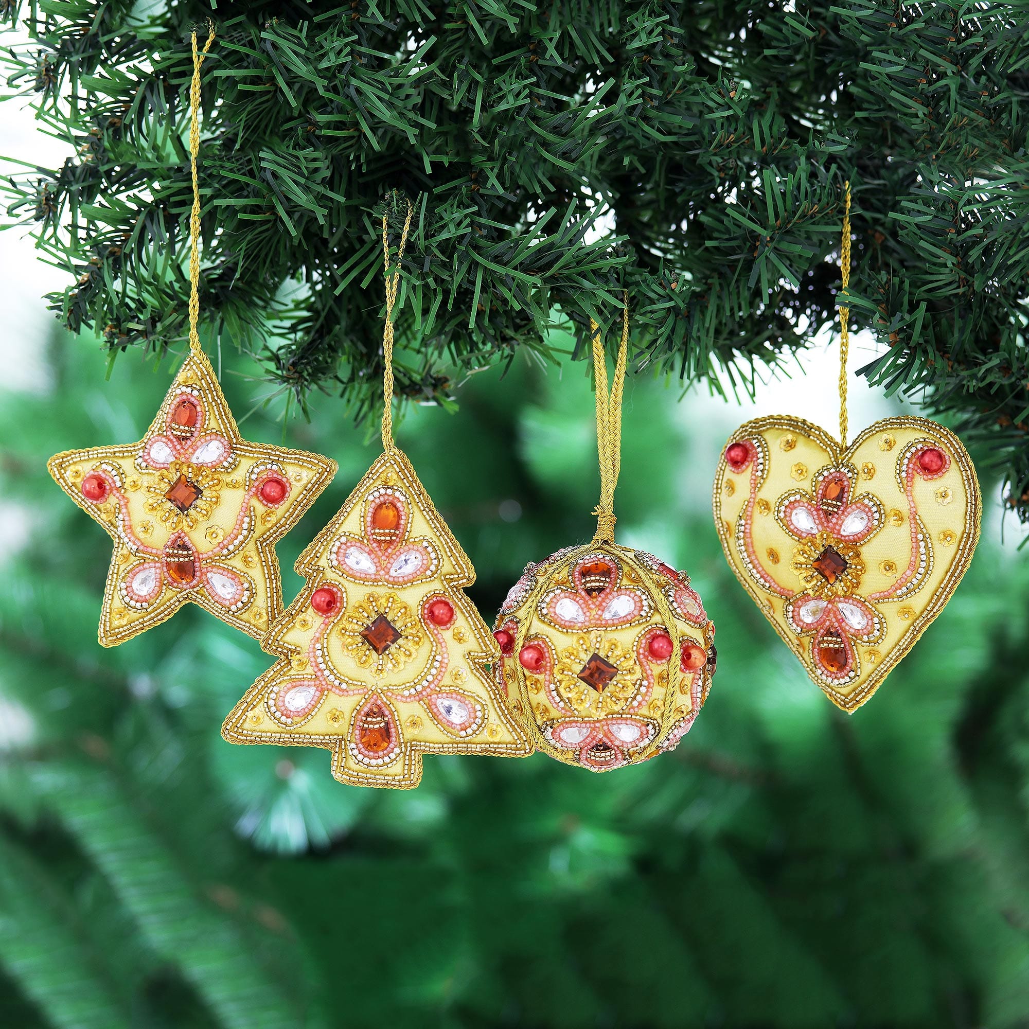 Embellished Satin Ornaments - Set of 4 - Lavish Holiday