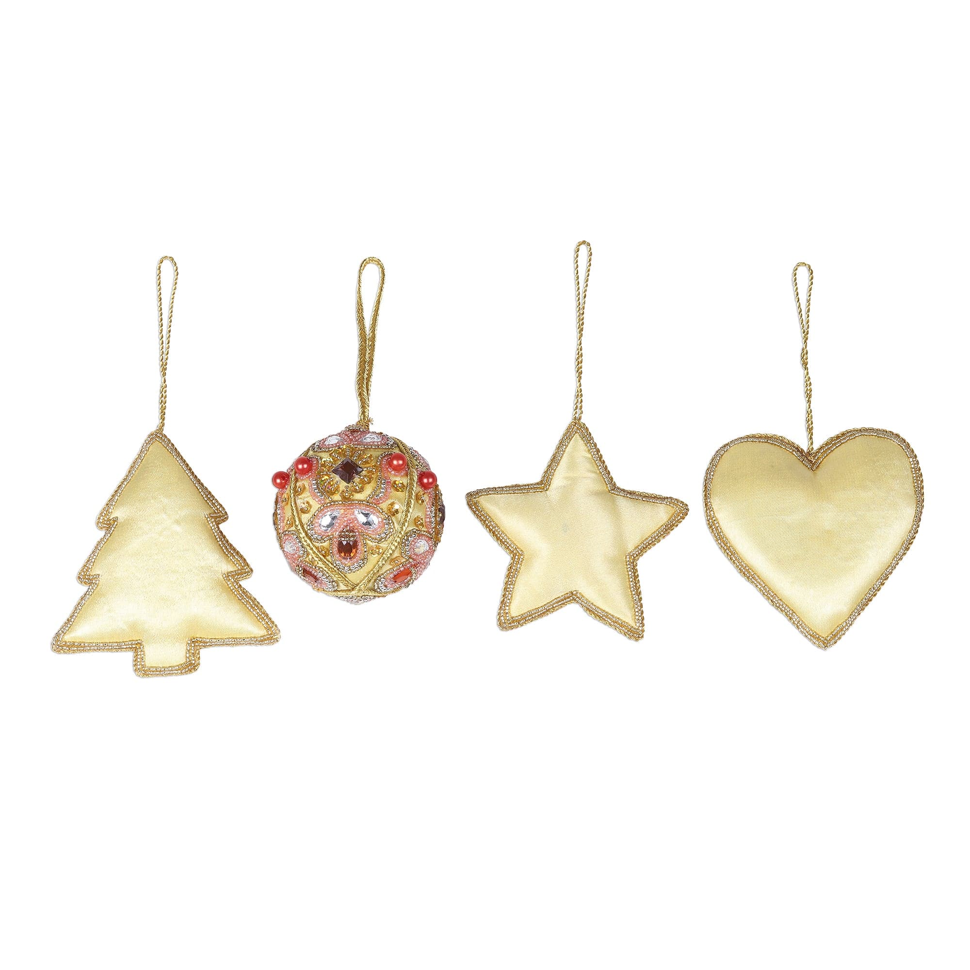 Embellished Satin Ornaments - Set of 4 - Lavish Holiday