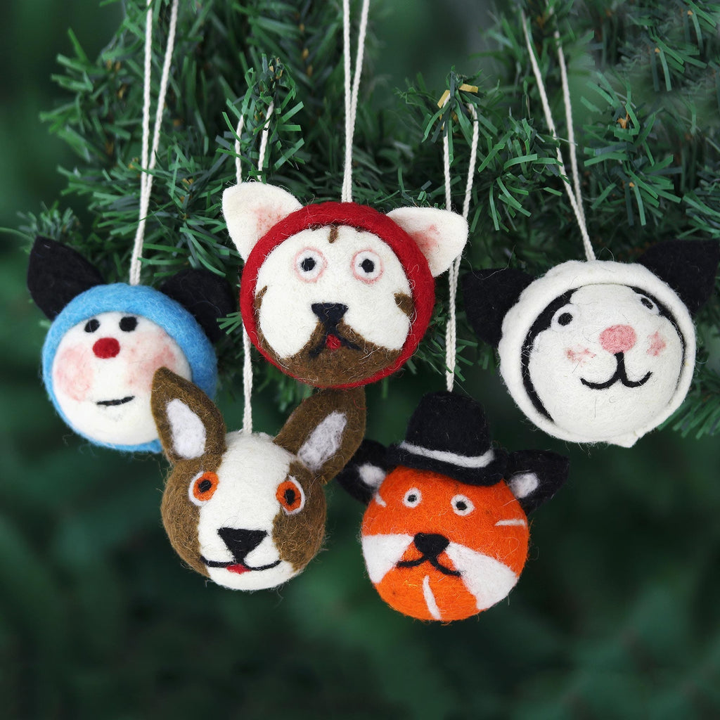 Wool Ornaments -Set of 5 - Meow-y Christmas