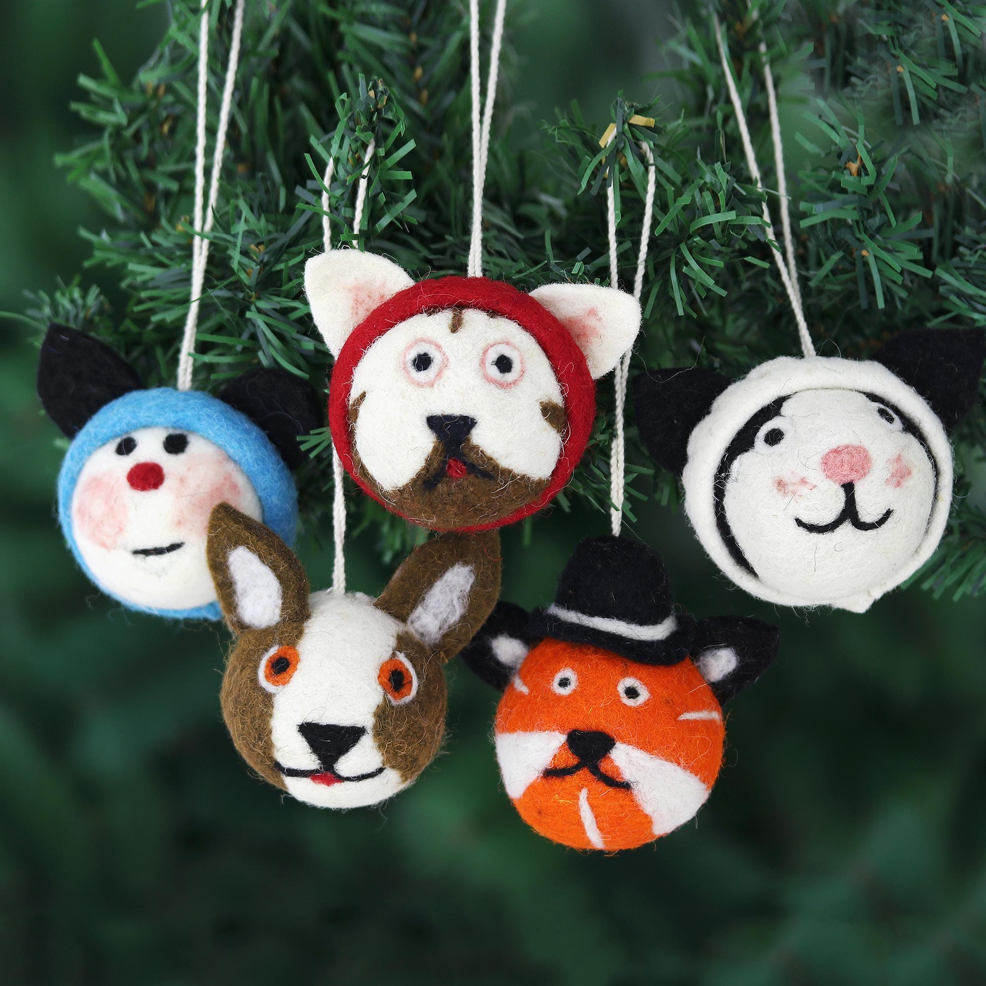 Wool Ornaments -Set of 5 - Meow-y Christmas