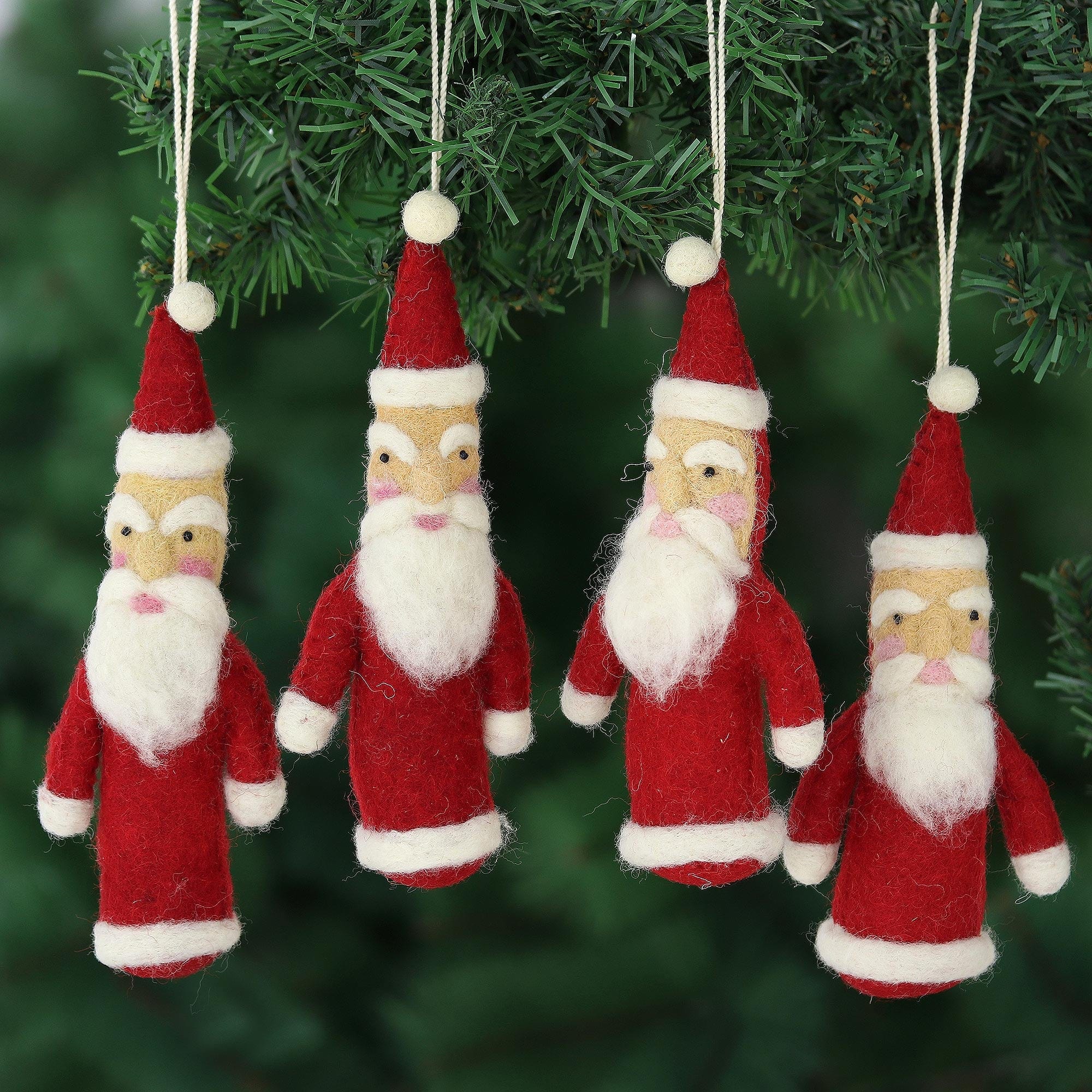 Wool Ornaments - Set of 4 - Santa Greetings