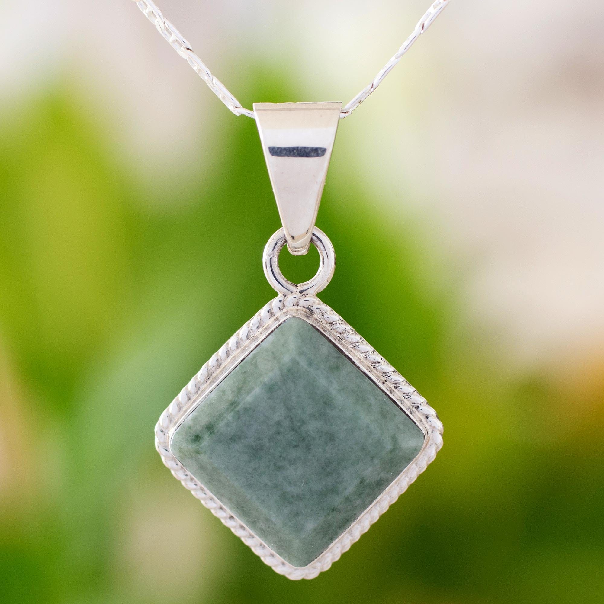Artisan Crafted Jade and Sterling Silver Necklace - Maya Wisdom