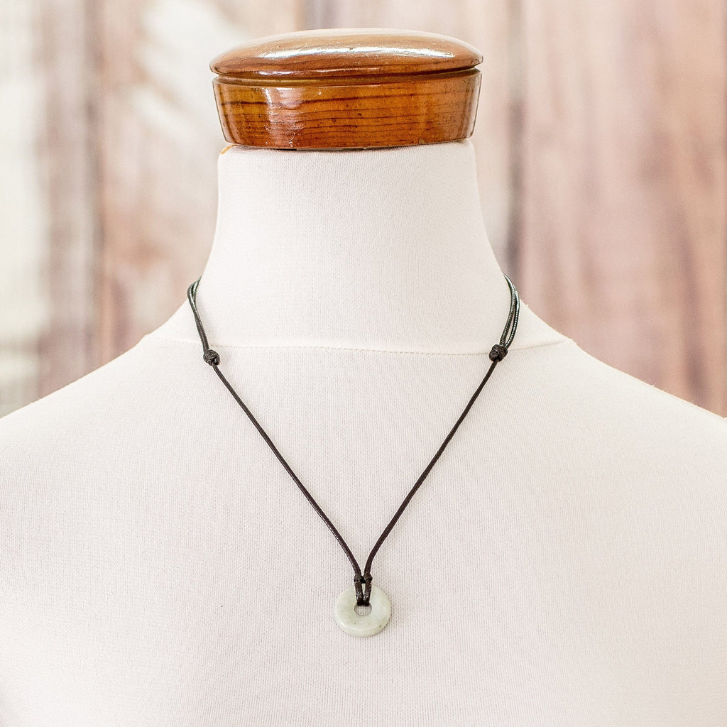 Light Green Circular Jade Pendant Necklace from Guatemala - Mayan Circle of Love