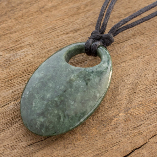 Adjustable Jade Pendant Necklace from Guatemala - Mayan Ellipse