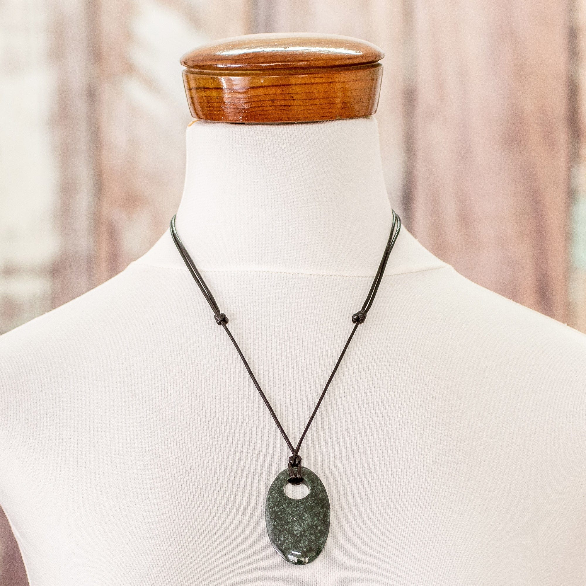 Adjustable Jade Pendant Necklace from Guatemala - Mayan Ellipse
