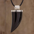 Men's Black Jade and Sterling Silver Fang Pendant Necklace - Strong Bite