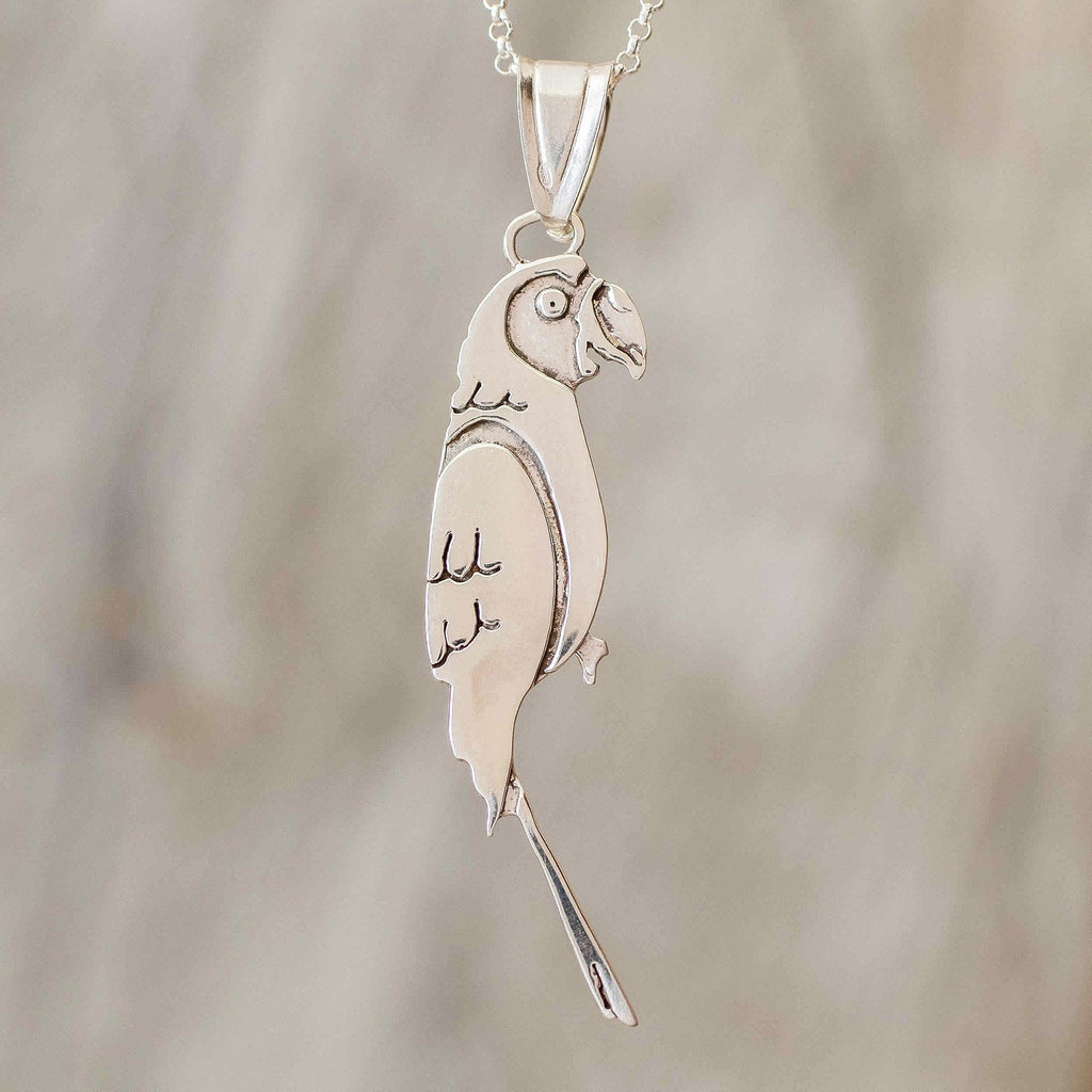 Sterling Silver Costa Rican Macaw Pendant Necklace - Cloud Forest Macaw
