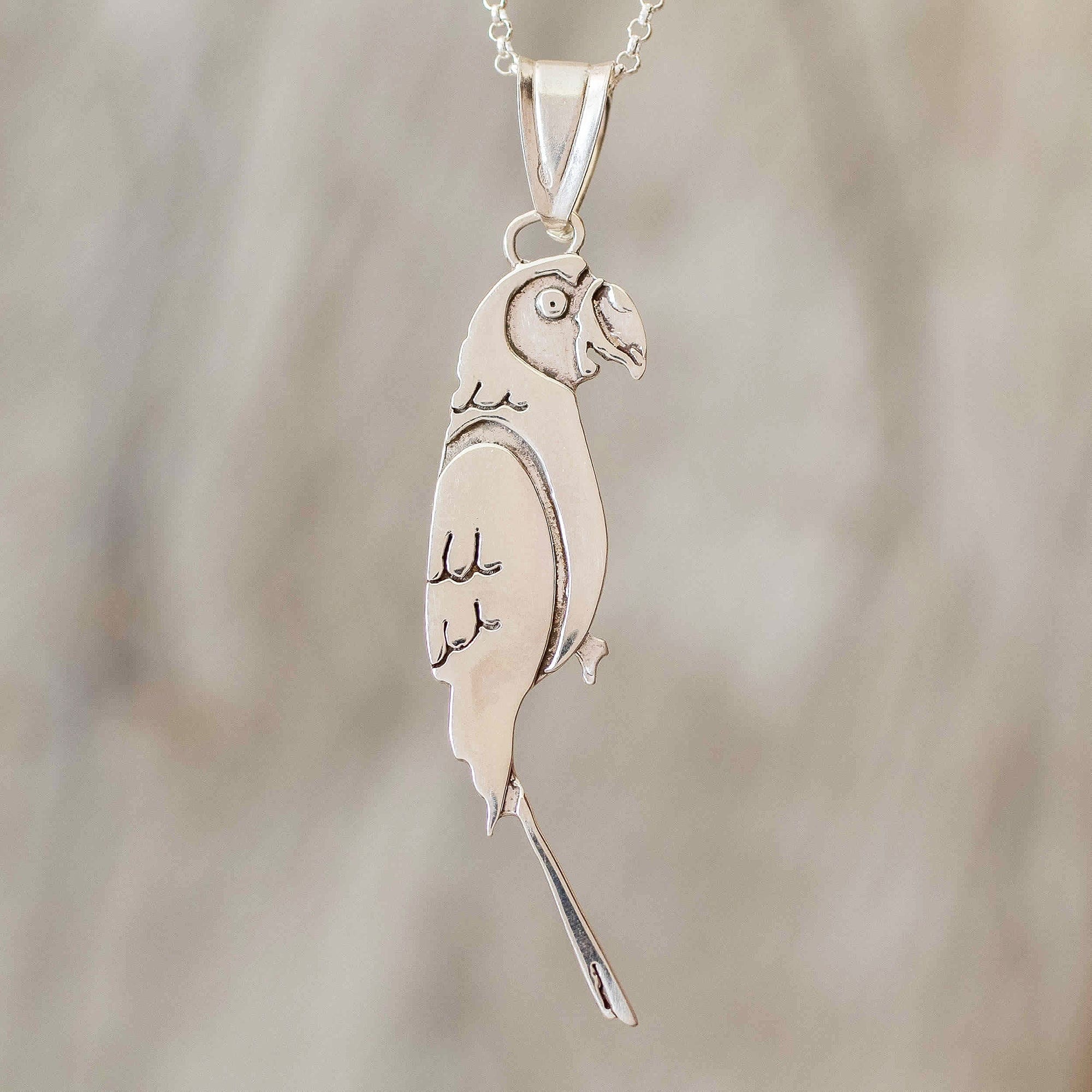 Sterling Silver Costa Rican Macaw Pendant Necklace - Cloud Forest Macaw