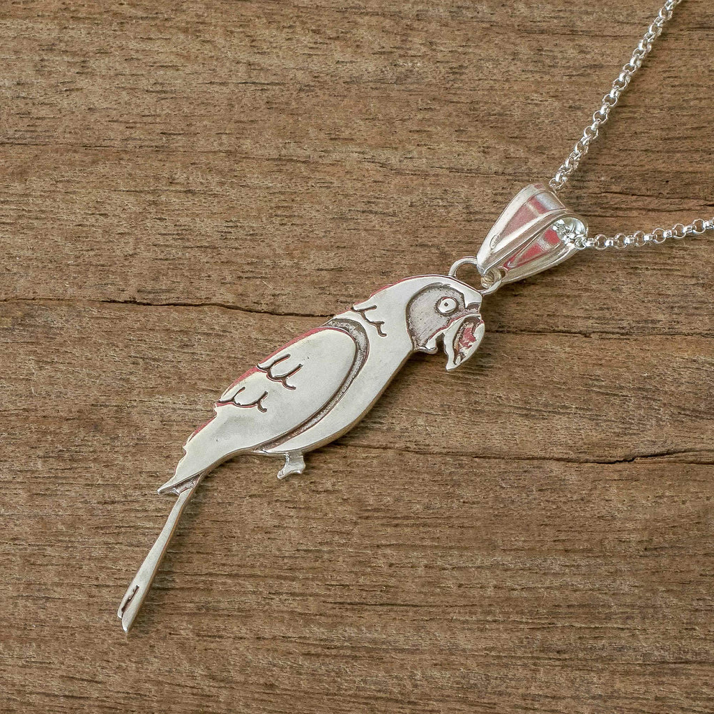 Sterling Silver Costa Rican Macaw Pendant Necklace - Cloud Forest Macaw