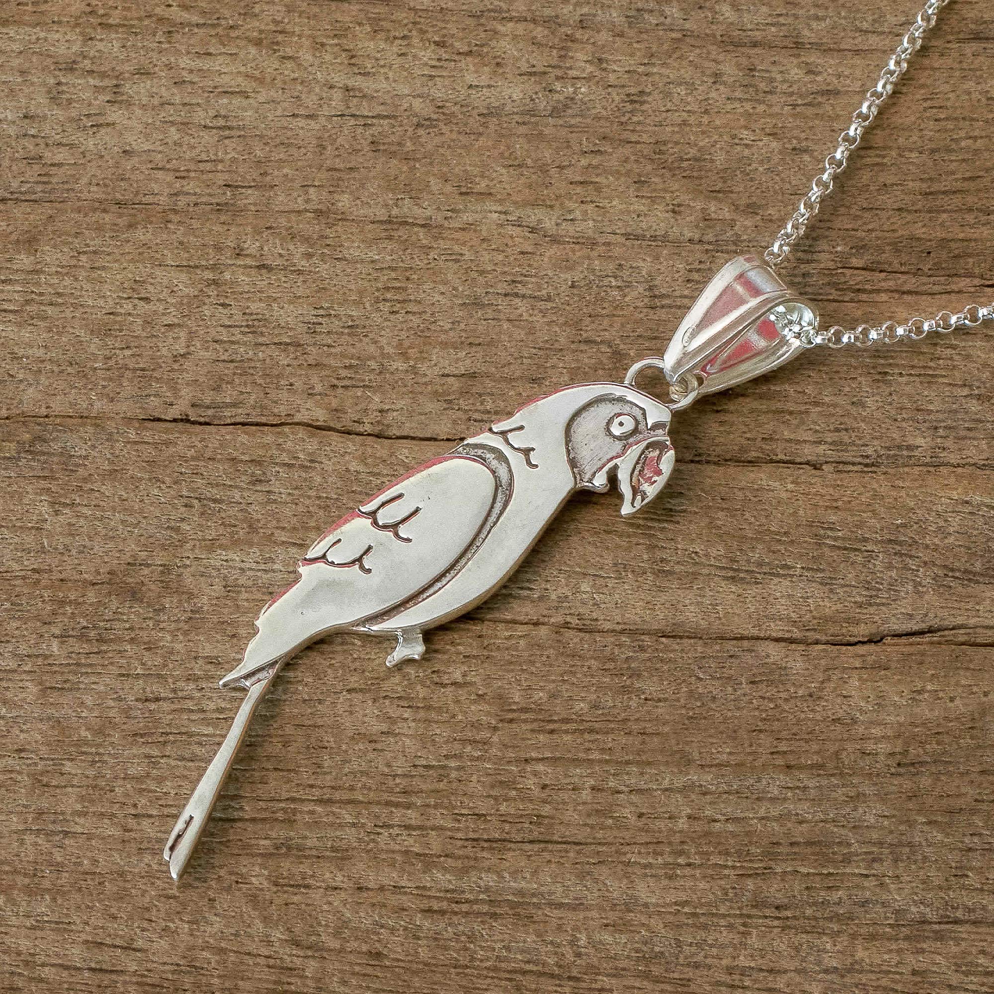 Sterling Silver Costa Rican Macaw Pendant Necklace - Cloud Forest Macaw