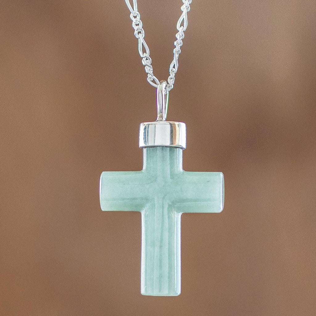 Light Green Cross Pendant Necklace - Zacapa Faith in Light Green