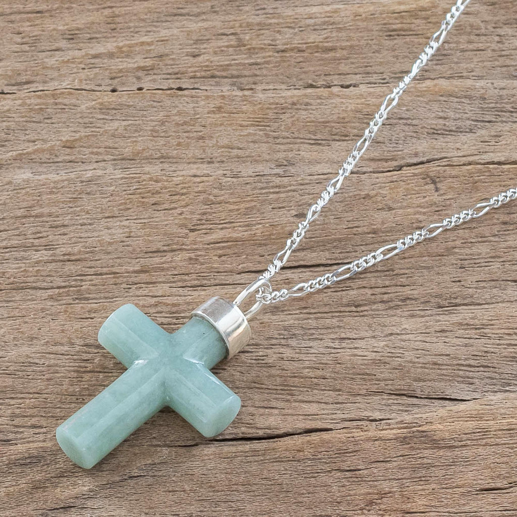 Light Green Cross Pendant Necklace - Zacapa Faith in Light Green