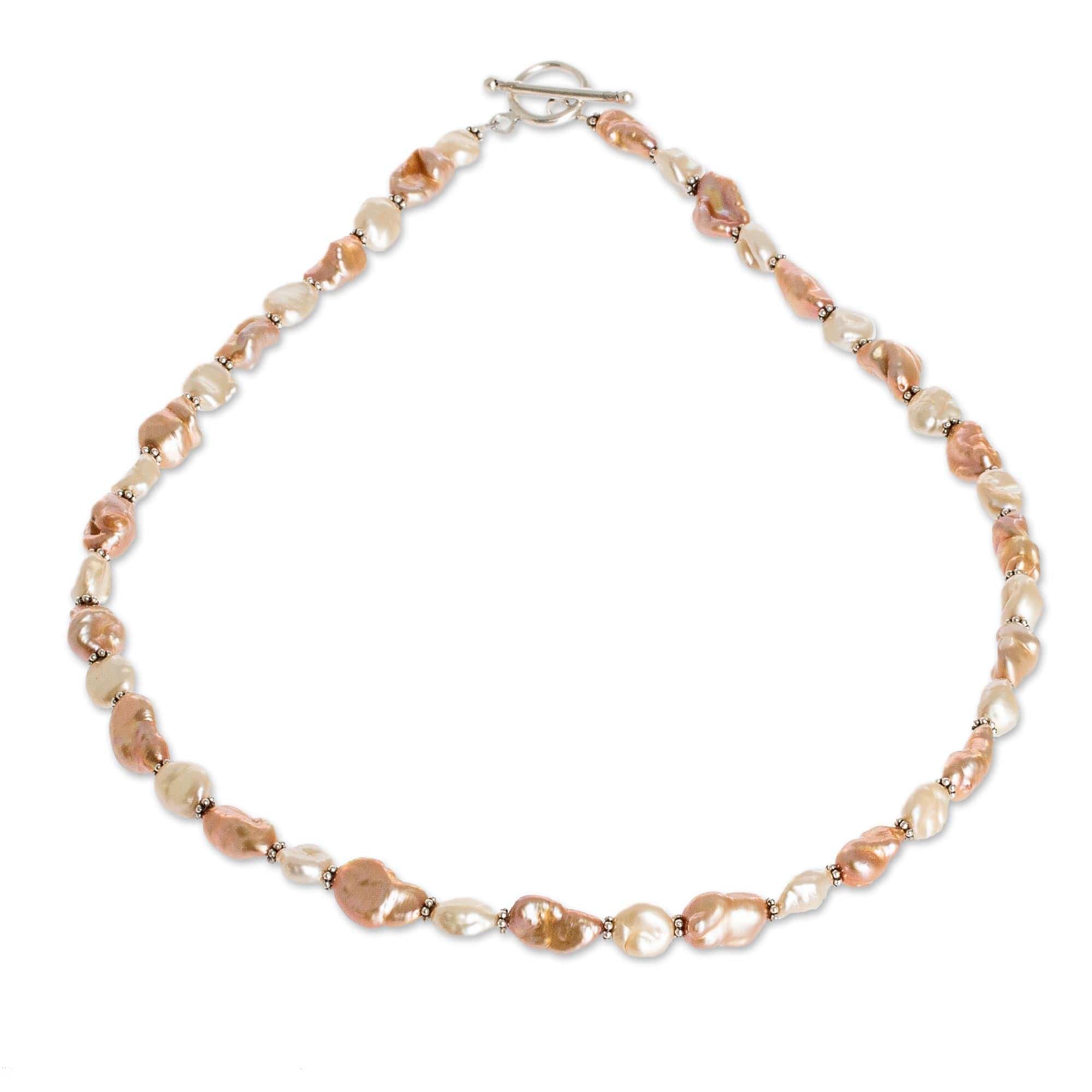 Cultured Pink Baroque Pearl Beaded Necklace with Silver - Baroque Glow