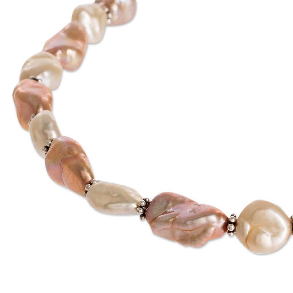 Cultured Pink Baroque Pearl Beaded Necklace with Silver - Baroque Glow