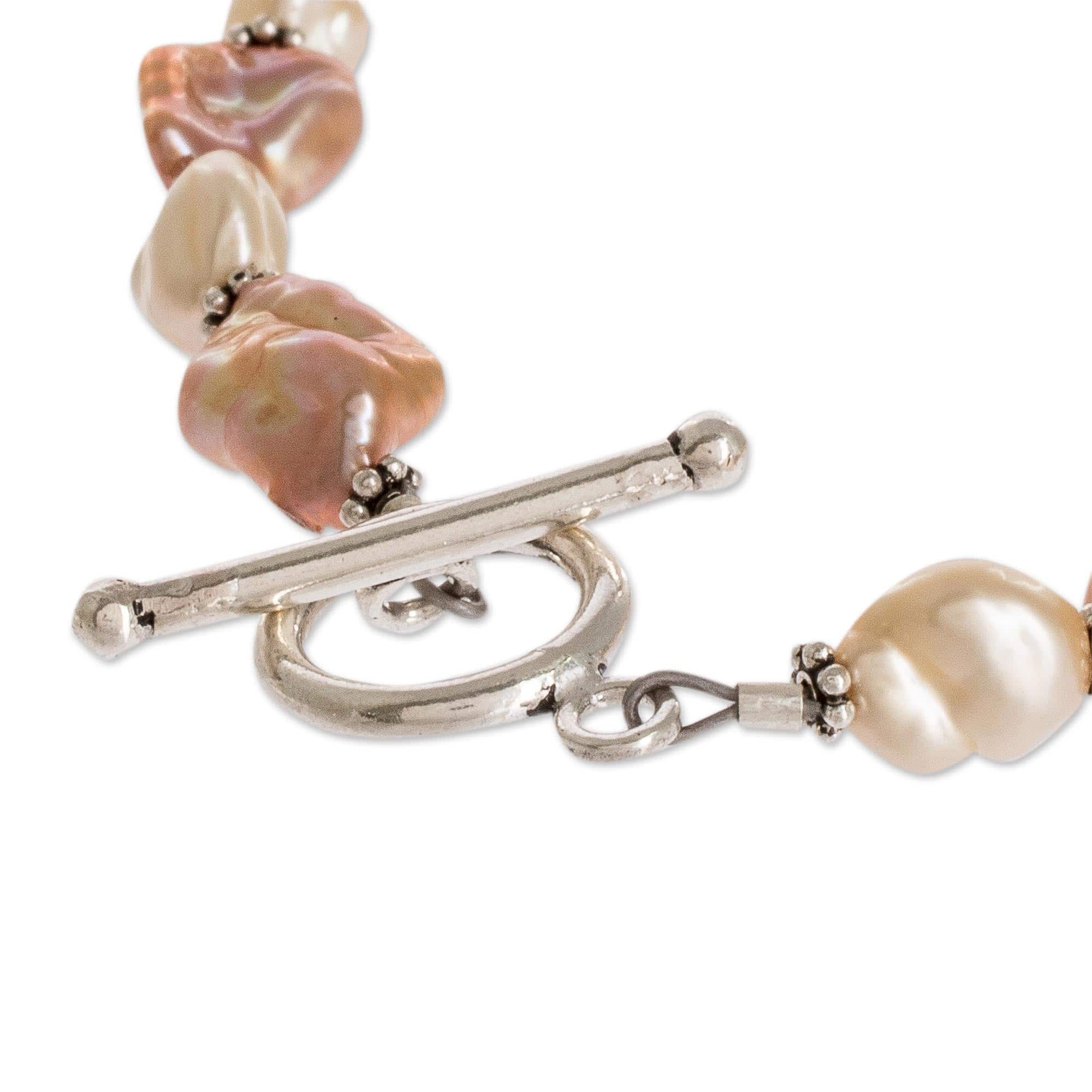 Cultured Pink Baroque Pearl Beaded Necklace with Silver - Baroque Glow