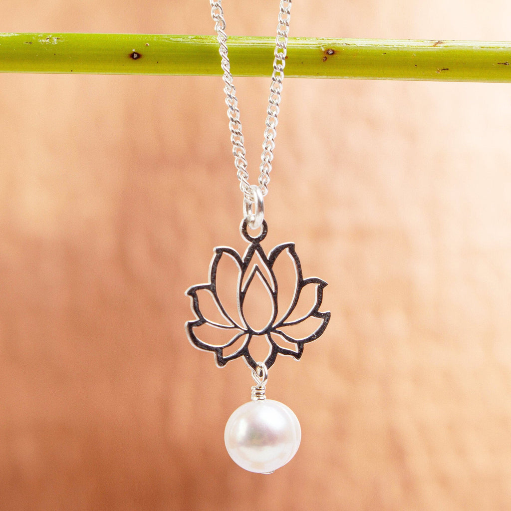 Cultured Pearl Lotus Flower Pendant Necklace - Glowing Lotus Charm