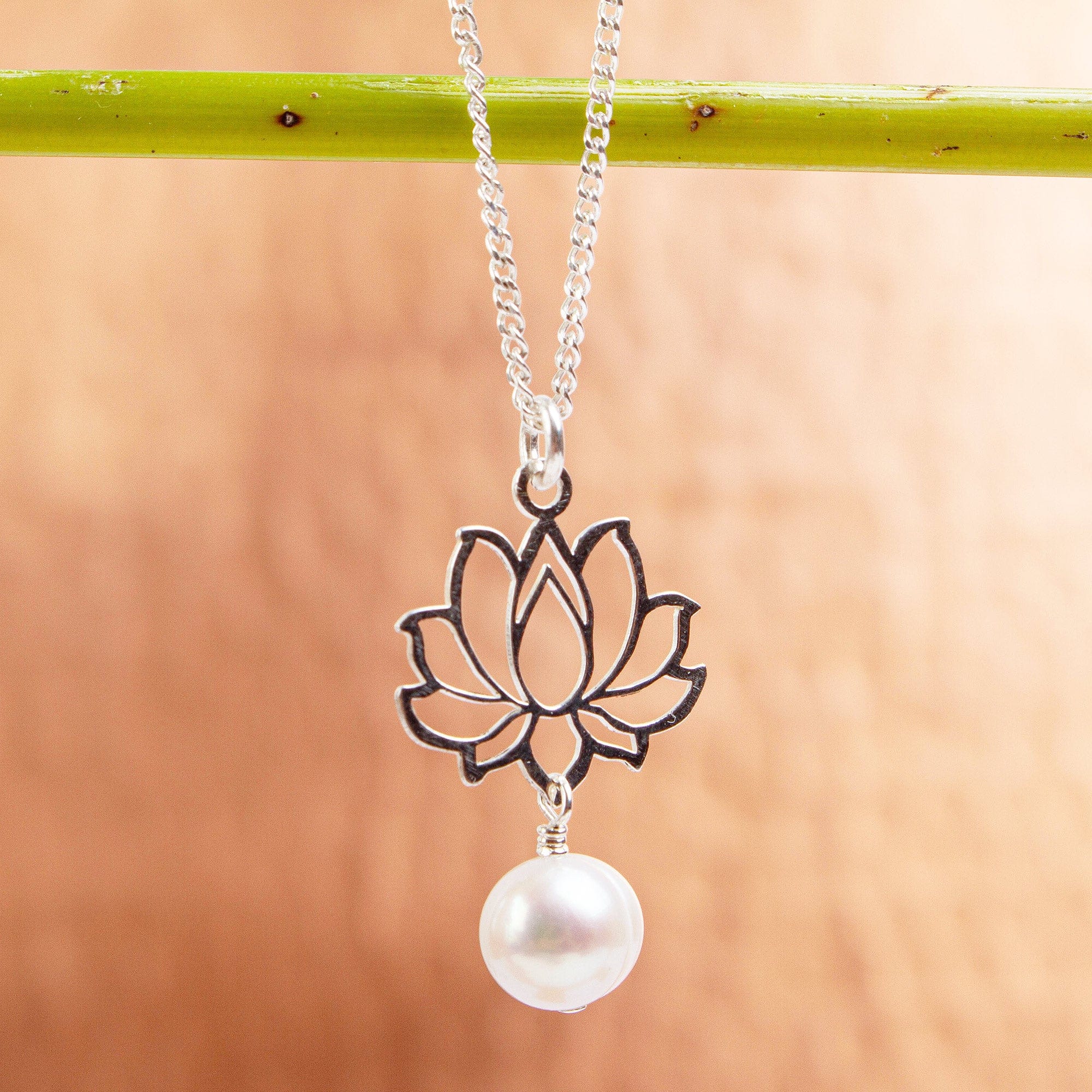 Cultured Pearl Lotus Flower Pendant Necklace - Glowing Lotus Charm